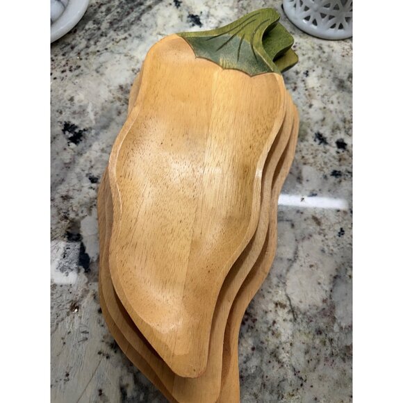 3 VTG Clay Art Handcrafted Wooden Chili Pepper Shaped stackable Serving Trays - Picture 3 of 16